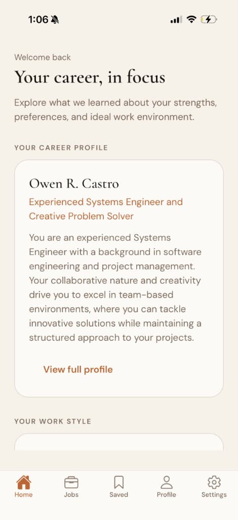 CareerScope career profile home